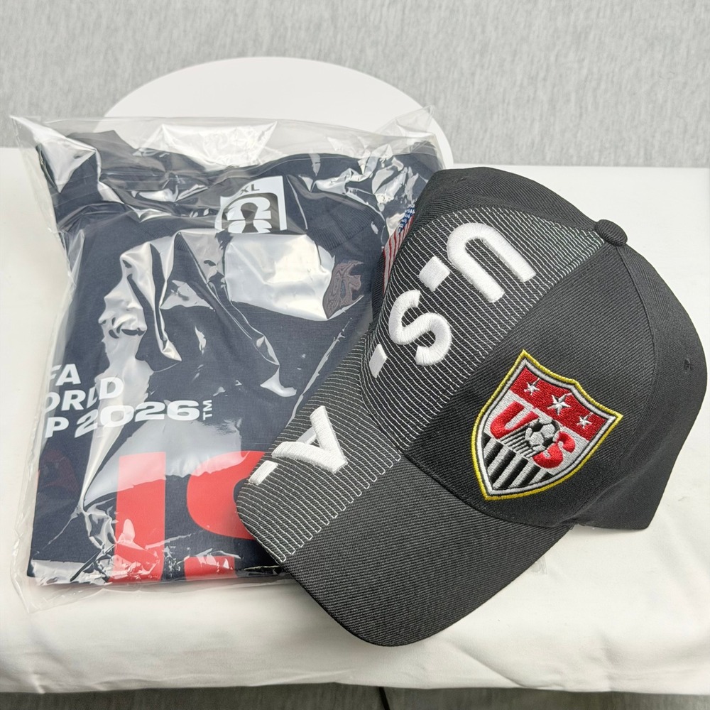 FIFA World Cup 2026 USA Soccer T-Shirt XL and Embroidered Hat Set Navy Black